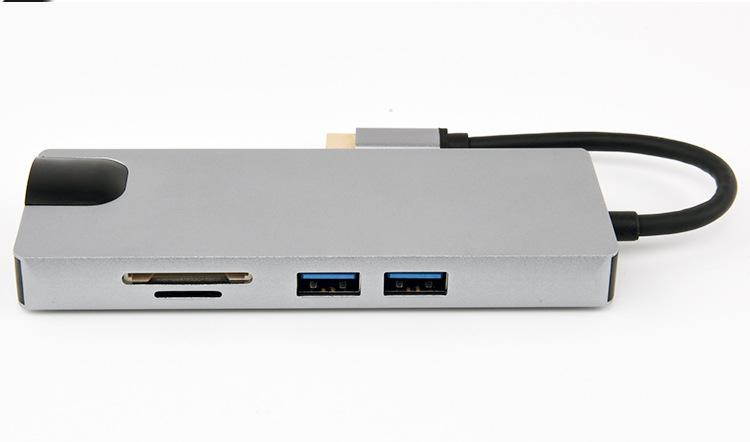 8-in-1Type-C to USB3.0 Gigabit LAN VGA HDMI Hub Power Port SD/TF Docking Station