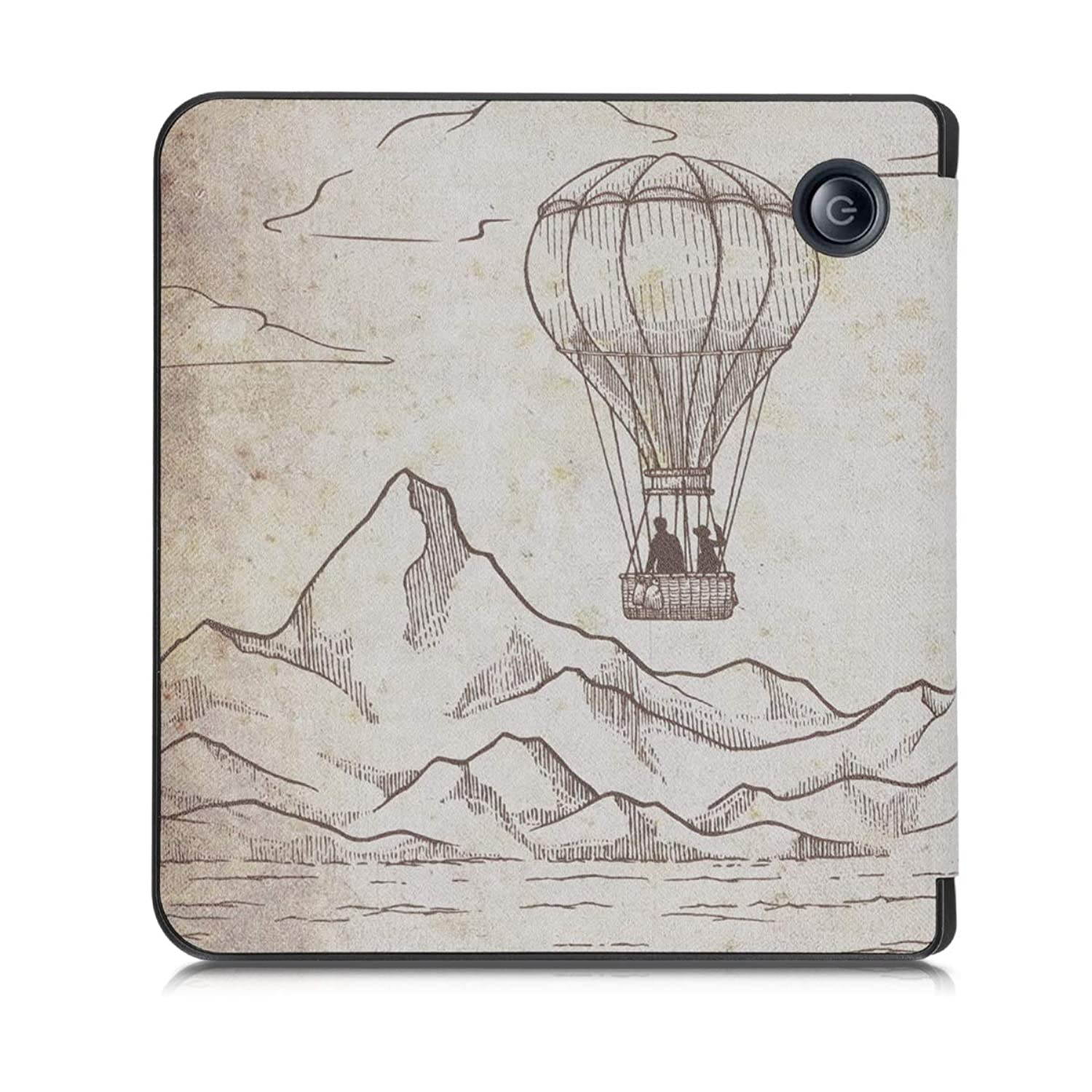 kwmobile Origami Case Compatible with Kobo Libra H2O - Slim Premium PU Leather Cover with Stand - Hot Air Balloon Dark Brown/Beige