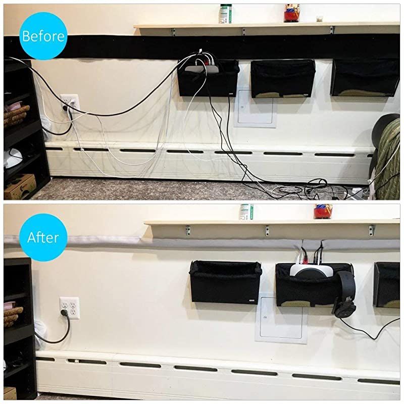 118Inch Cuttable Cable Cord Sleeves with 50 Pcs Cable Ties Reusable Neoprene Wire Management Sleeves Organizer for TV Computer Office Desk