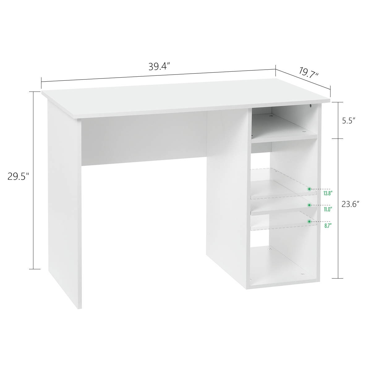 White Home Office Computer Desk Writing Table PC Laptop With Shelves Storage