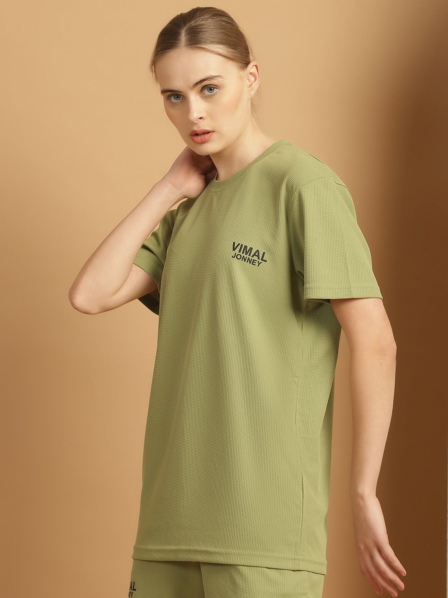 Vimal Jonney Olive Green Logo Print Sports T-Shirt