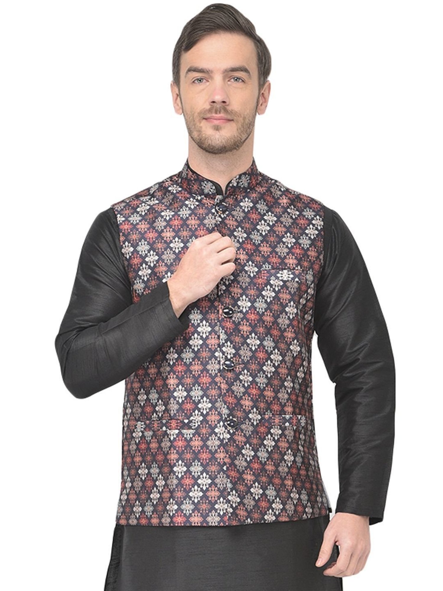 SG LEMAN Multi Regular Fit Printed Nehru Jacket
