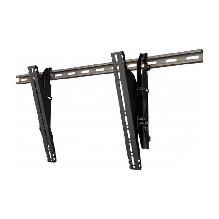 Wall mounted unistrut menu board brackets with plumb and tilt adjustment.