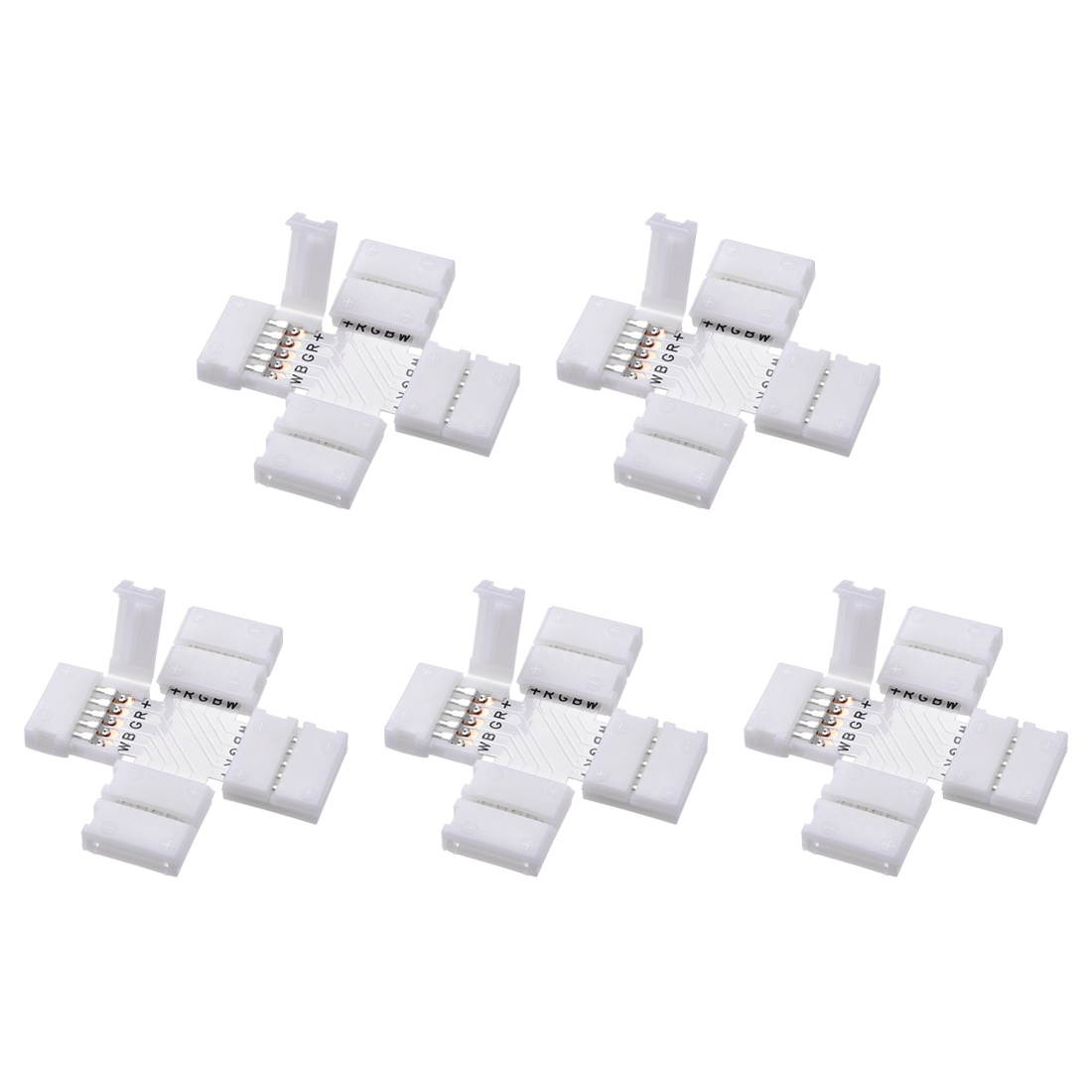 12mm 5P Cross Shape LED Strip Connector Quick Splitter for 5050 RGB 5 Conductor Strip Lights 5Pcs