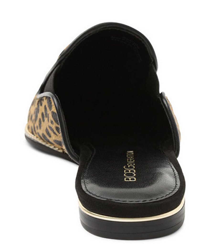 BCBGeneration Lanni Cheetah Print Chain Detail Calf Hair Mules