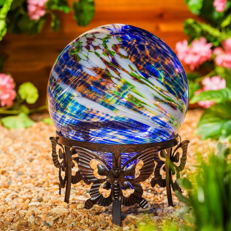 Home & Garden 11.75" Glow In Dark Gazing Ball Glass Landscape Decor Evergreen Enterprises Inc  -  Outdoor Sculptures And Statues