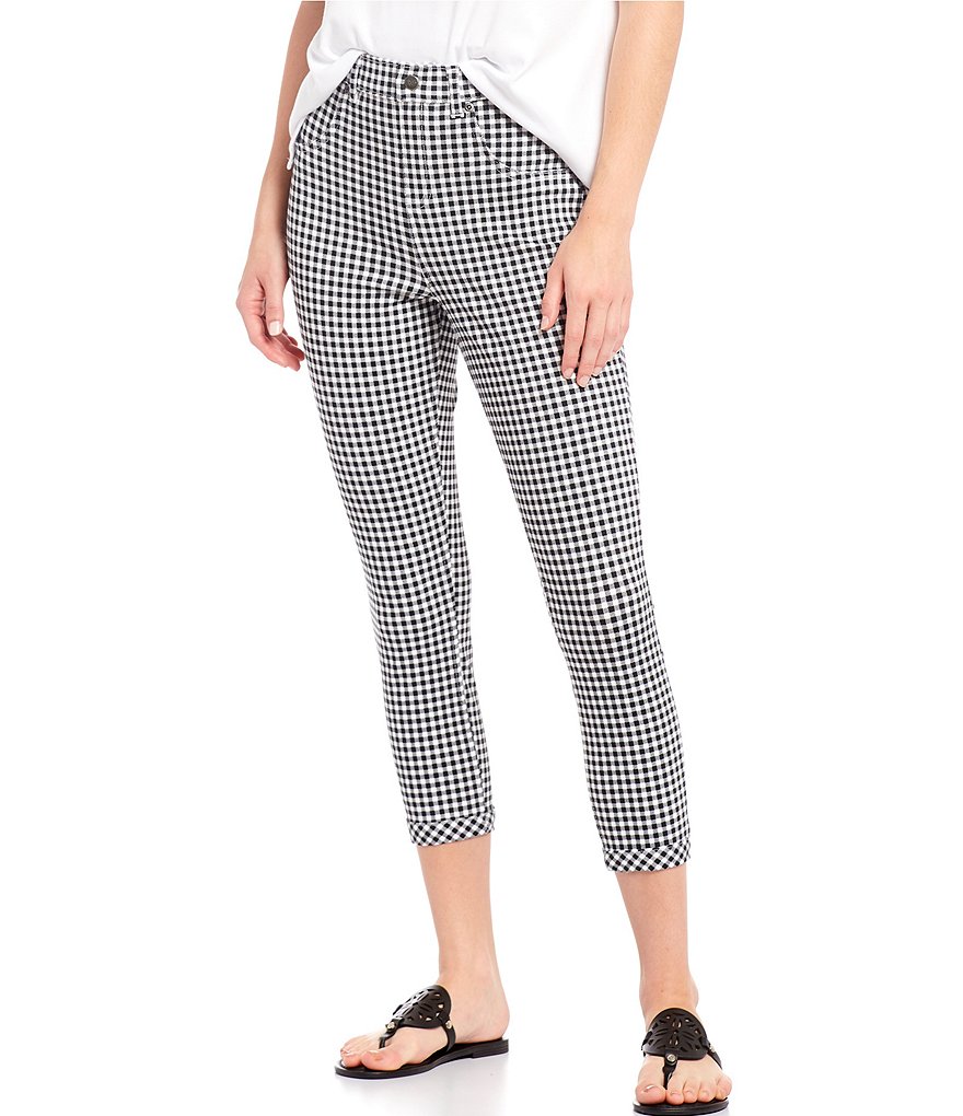 HUE Gingham Ultra Soft Denim High Waist Capri Leggings