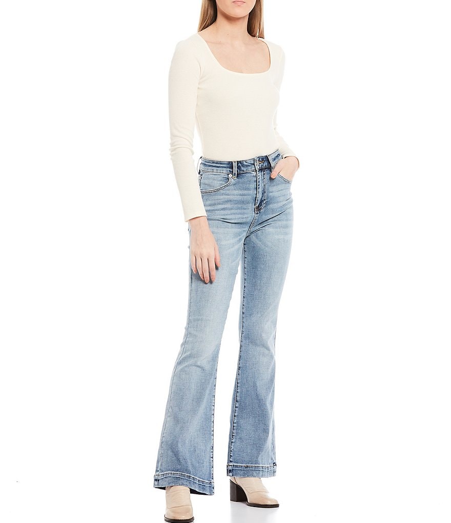 Chelsea & Violet Ribbed Knit Long Sleeve Square Neck Bodysuit