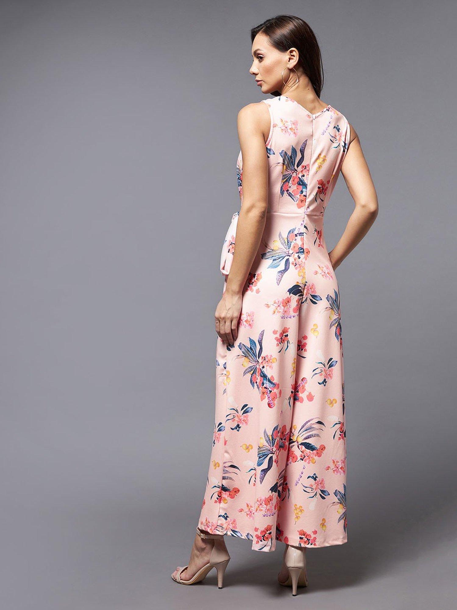 Miss Chase Peach Floral Print Jumpsuit