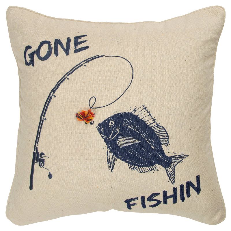 20"x20" Gone Fishin Polyester Filled Throw Pillow Natural - Rizzy Home