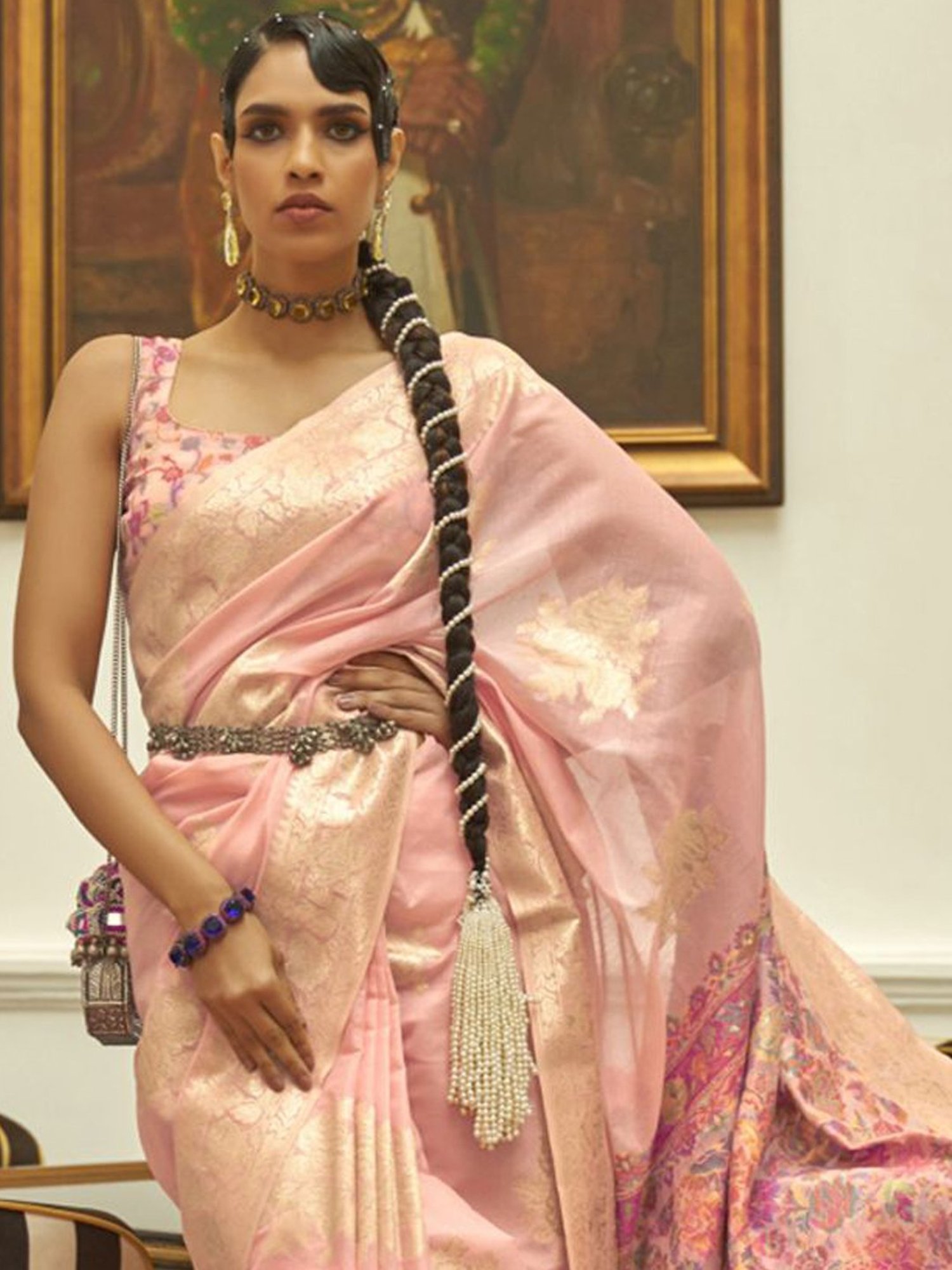 Elora Peach Silk Woven Saree With Unstitched Blouse