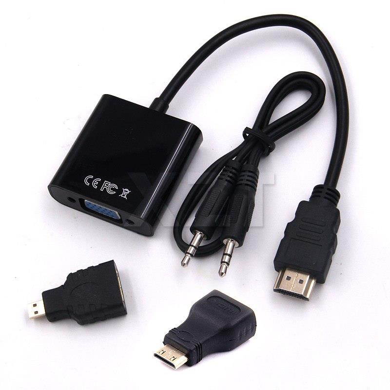 HDMI to VGA Adaptor Micro HDMI Mini HDMI Male Adapter to VGA Female Built-in 1080p Chipset Converter For Xbox 360 PS3 PS4 LCD TV