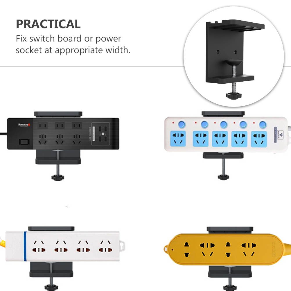 1pc Power Strip Holder Wall-mount Power Strip Bracket with Phone Holder (Black)