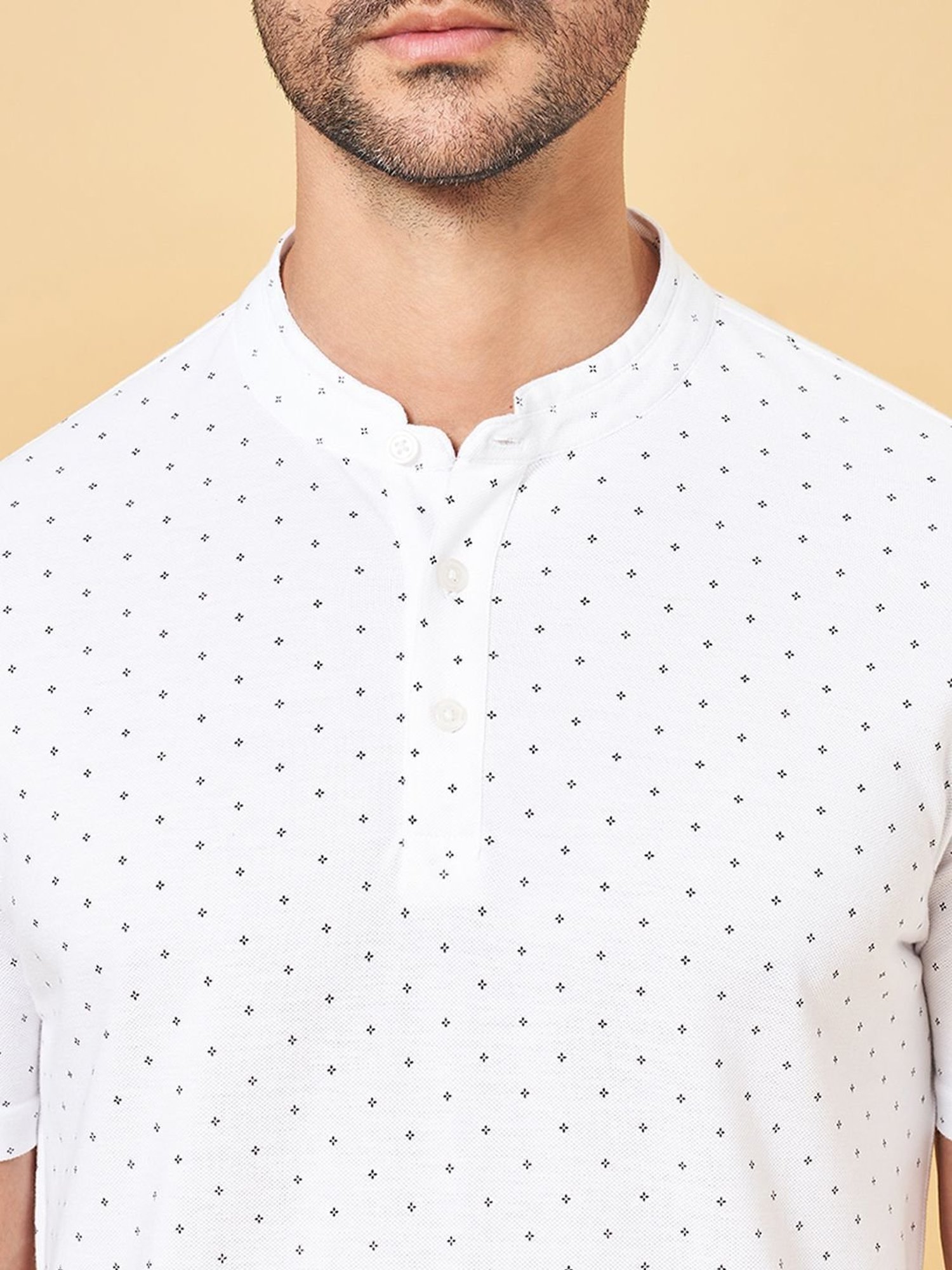 Byford by Pantaloons Cloud Dancer Slim Fit Printed Henley T-Shirt