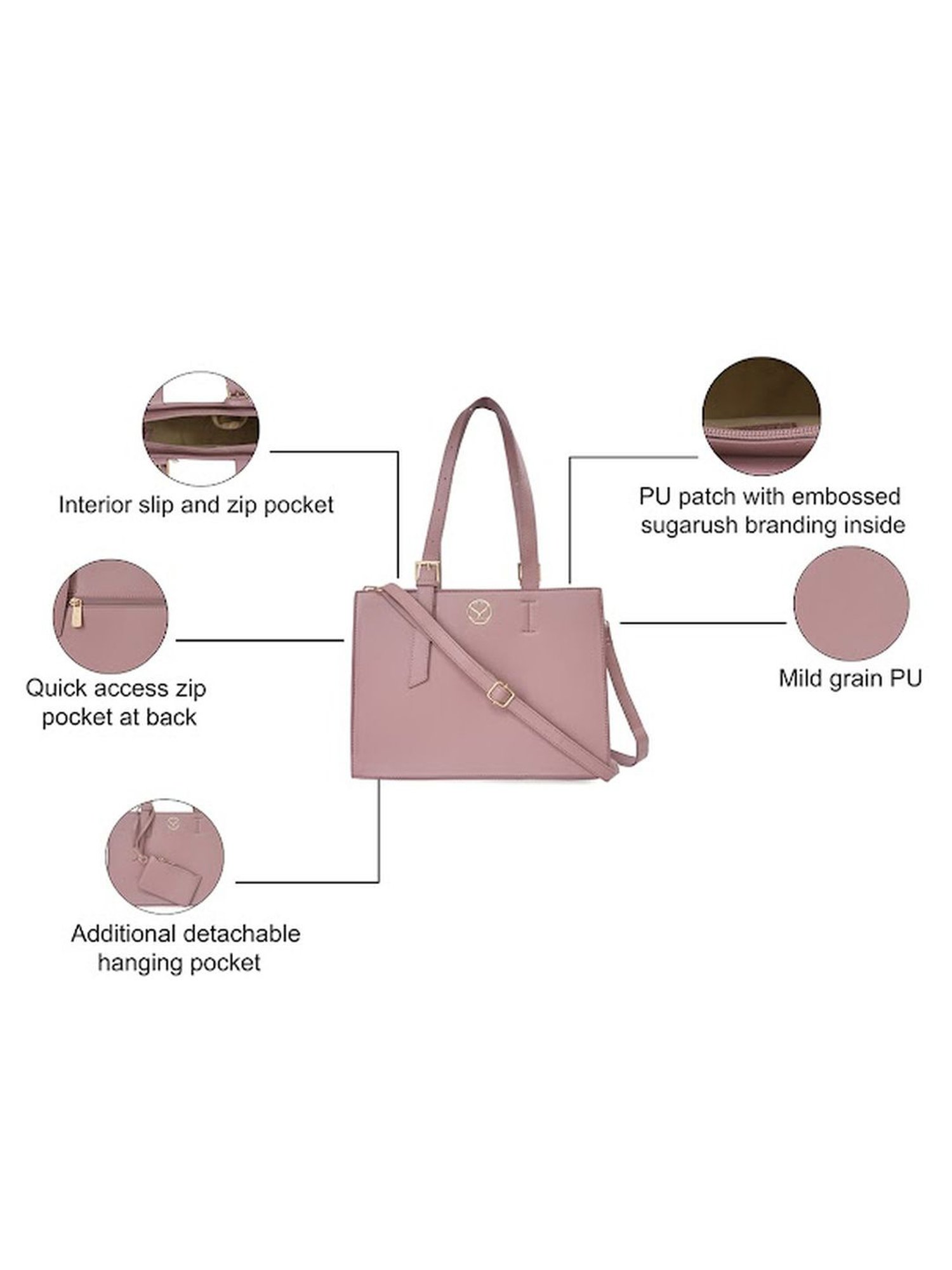 Sugarush Martha Pink PU Solid Tote Handbag