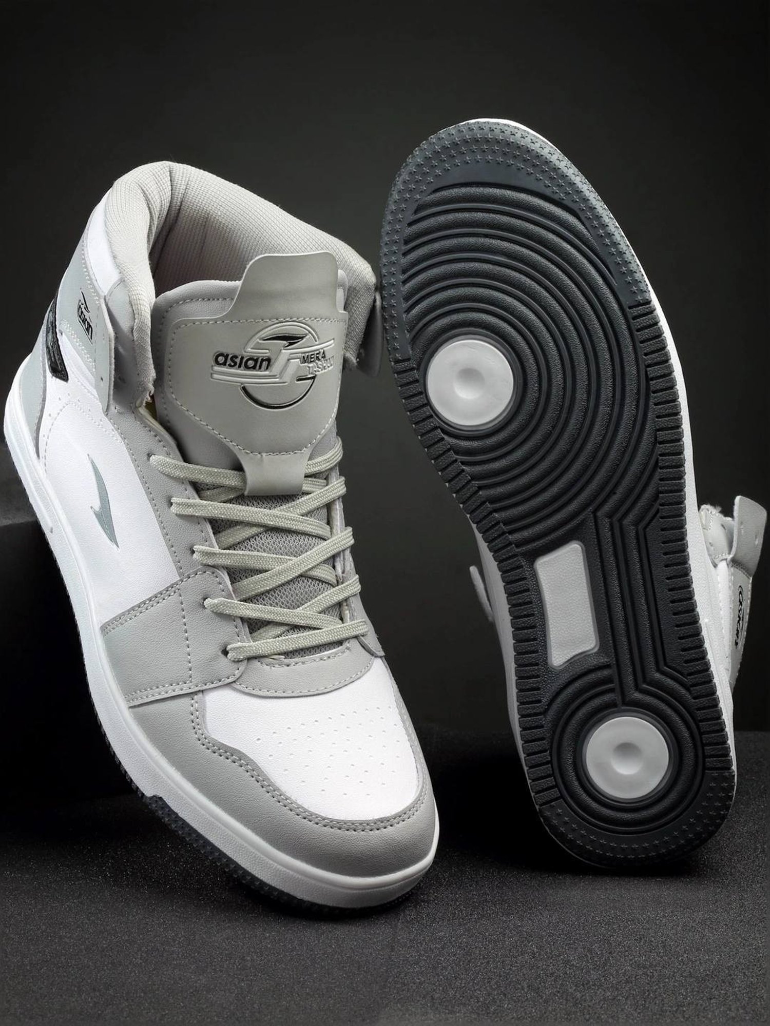 Asian Men's Grey & White Ankle High Sneakers