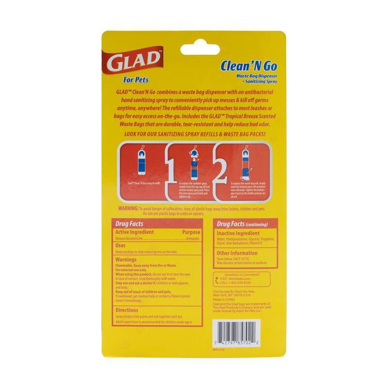 Glad Clean & Go Wastebag Dispenser + Sanitizing Spray for Dogs - 2pk