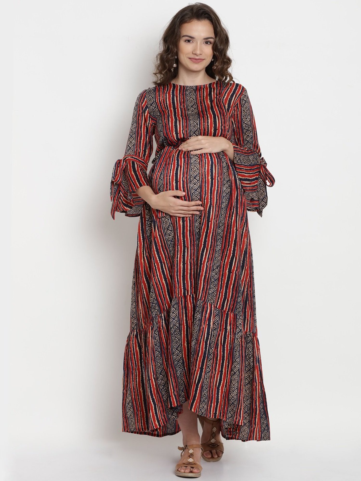 Mine4Nine Red & Black Striped Maternity Dress
