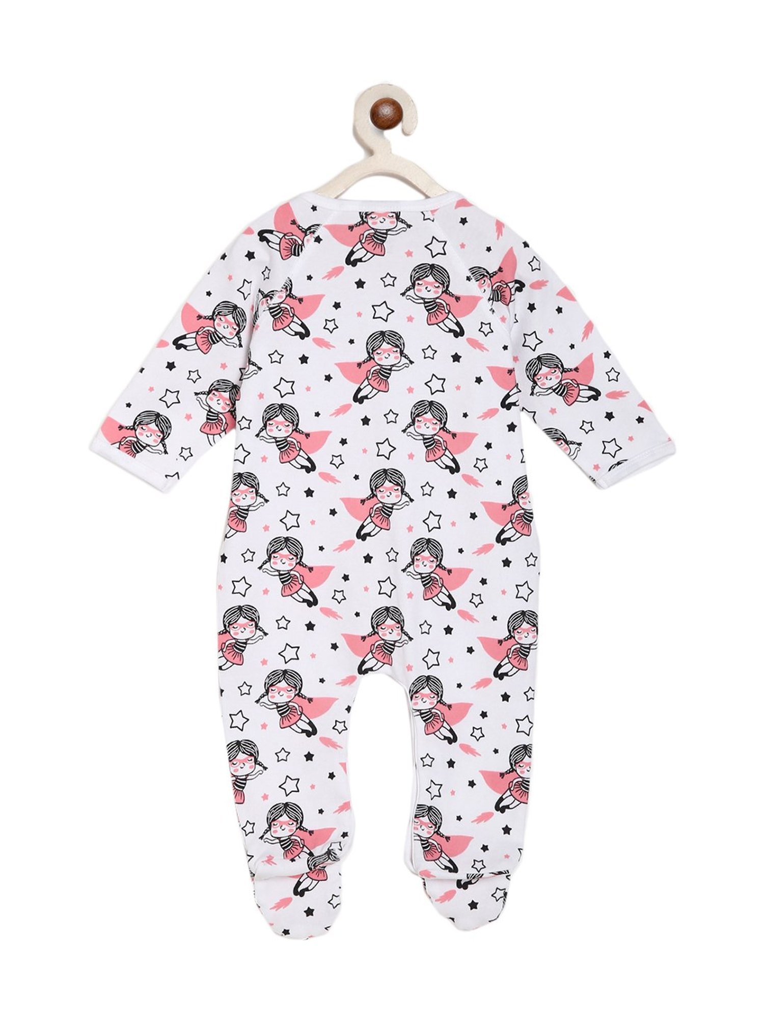 Berrytree Organic Kids Pink Cotton Super Girl Print Rompers
