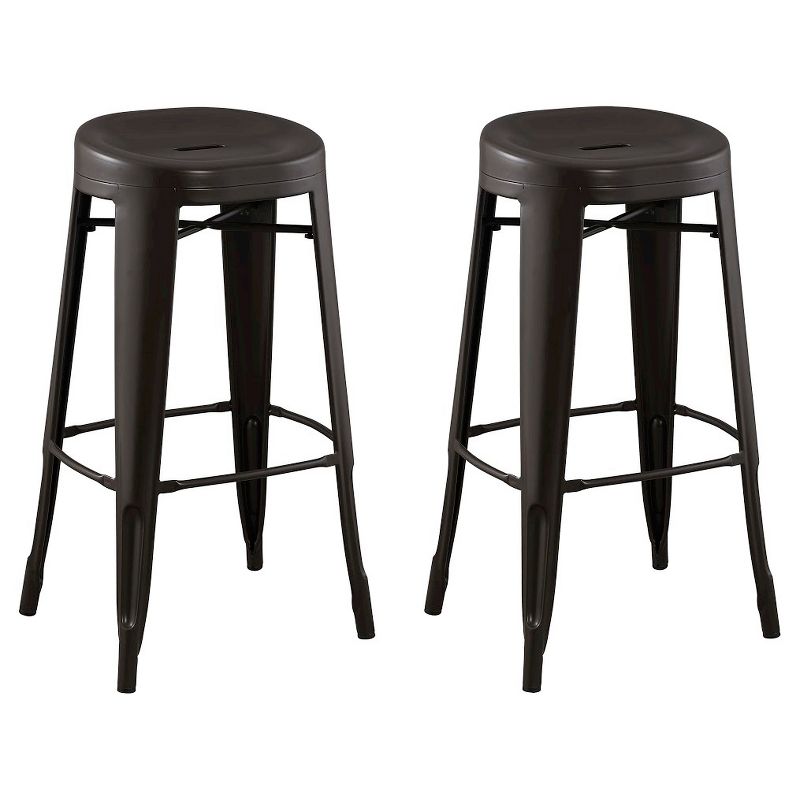 Set of 2 29" Quinn Backless Contoured Seat Barstools Steel/Antique Brown - ACEssentials