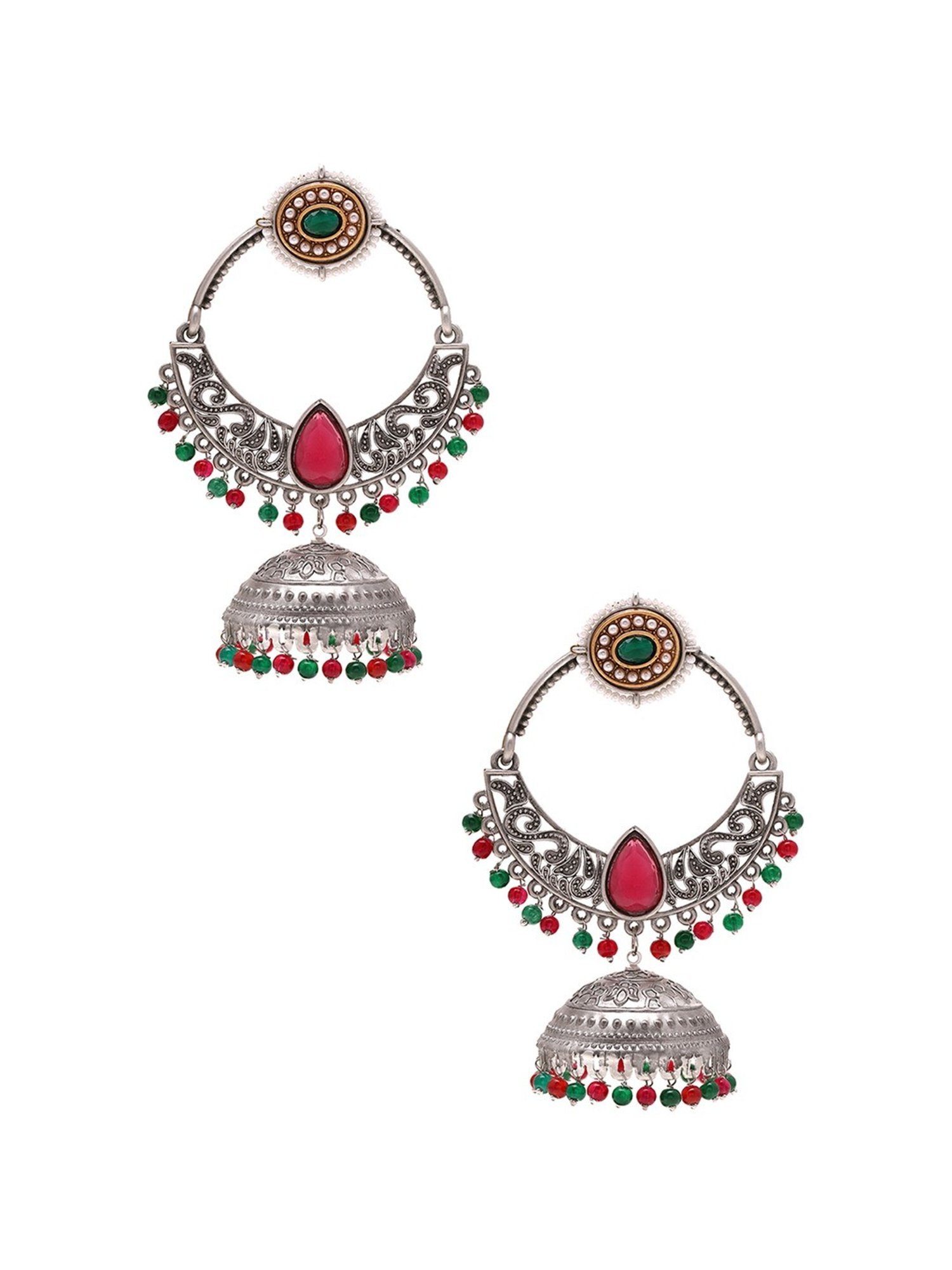Priyaasi Pink Stoned Jhumki Earrings