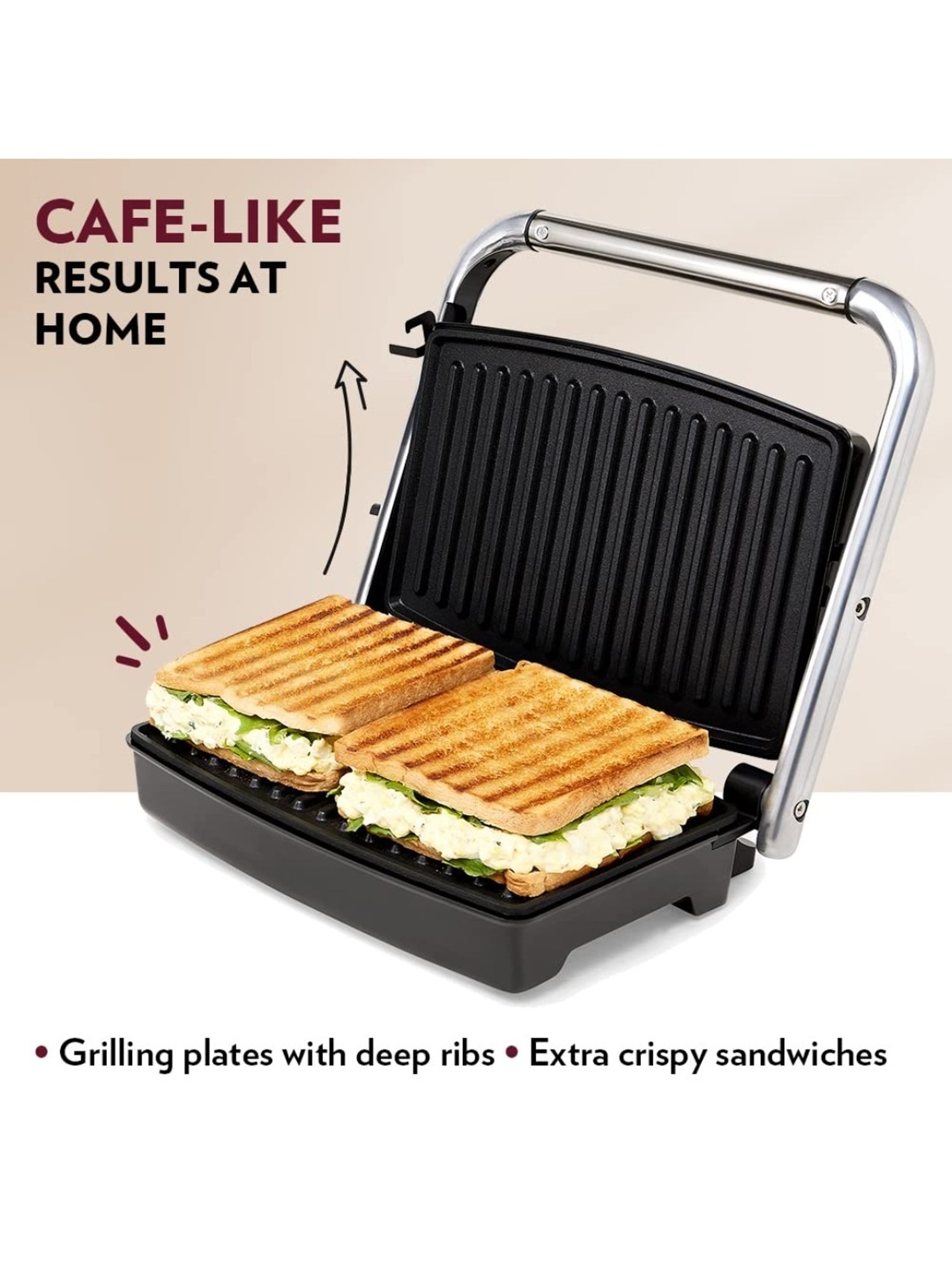 Borosil Sandwich Maker 2000W with Non stick coating (Black)