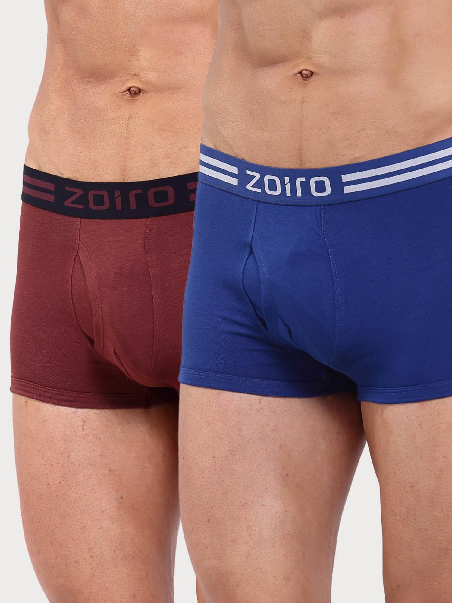 Zoiro Bitter Chocolate & Dark Blue Cotton Regular Fit Trunks - Pack Of 2
