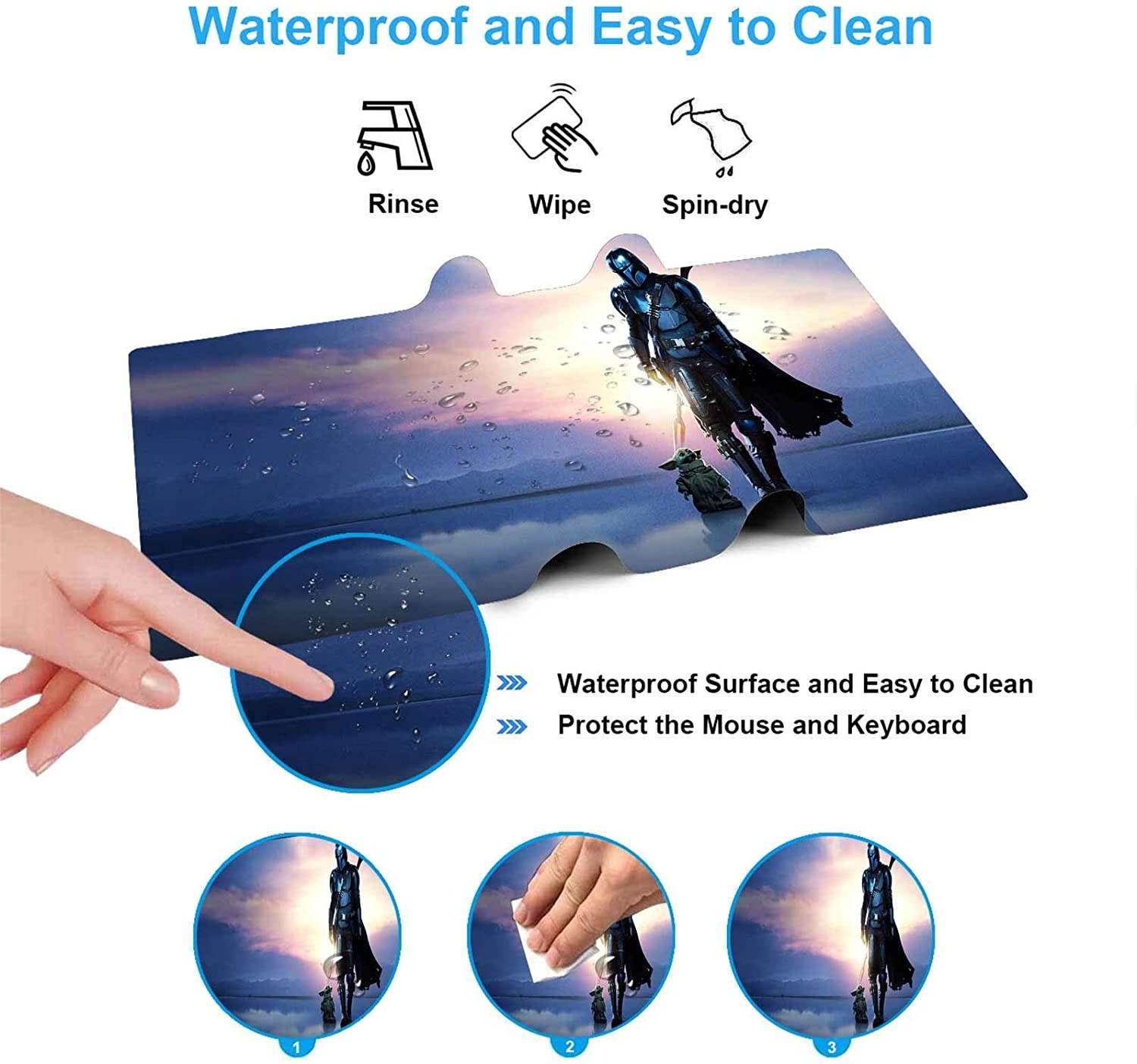 Mouse Pad XXL Star Wars The Mandalorian,Mousepad with Stitched Edges & Non-Slip Rubber Base-High Speed Surface-Laptop Desk Pads-Computer Keyboard and Mice Combo Pad Mat 15.7X35.4