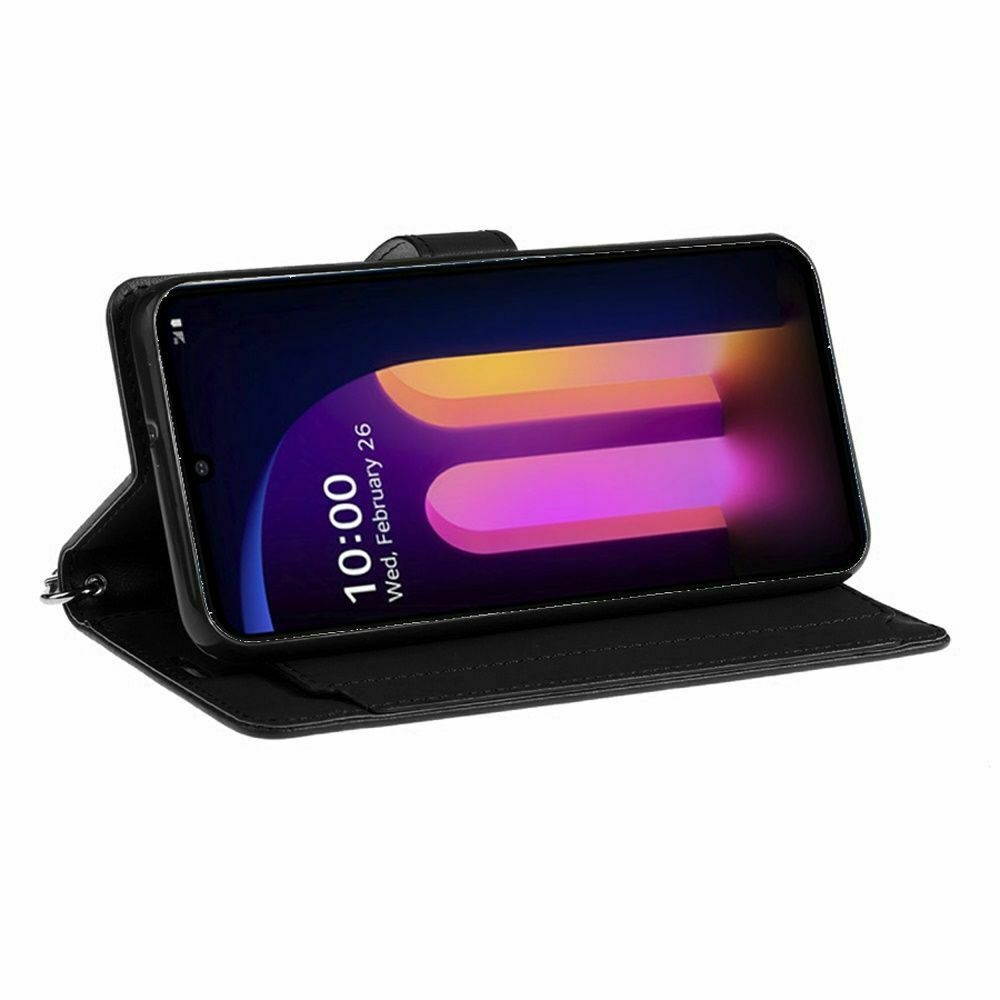 For LG V60 ThinQ 5G Wristlet Magnetic Metal Snap Wallet Credit Card Holder Case
