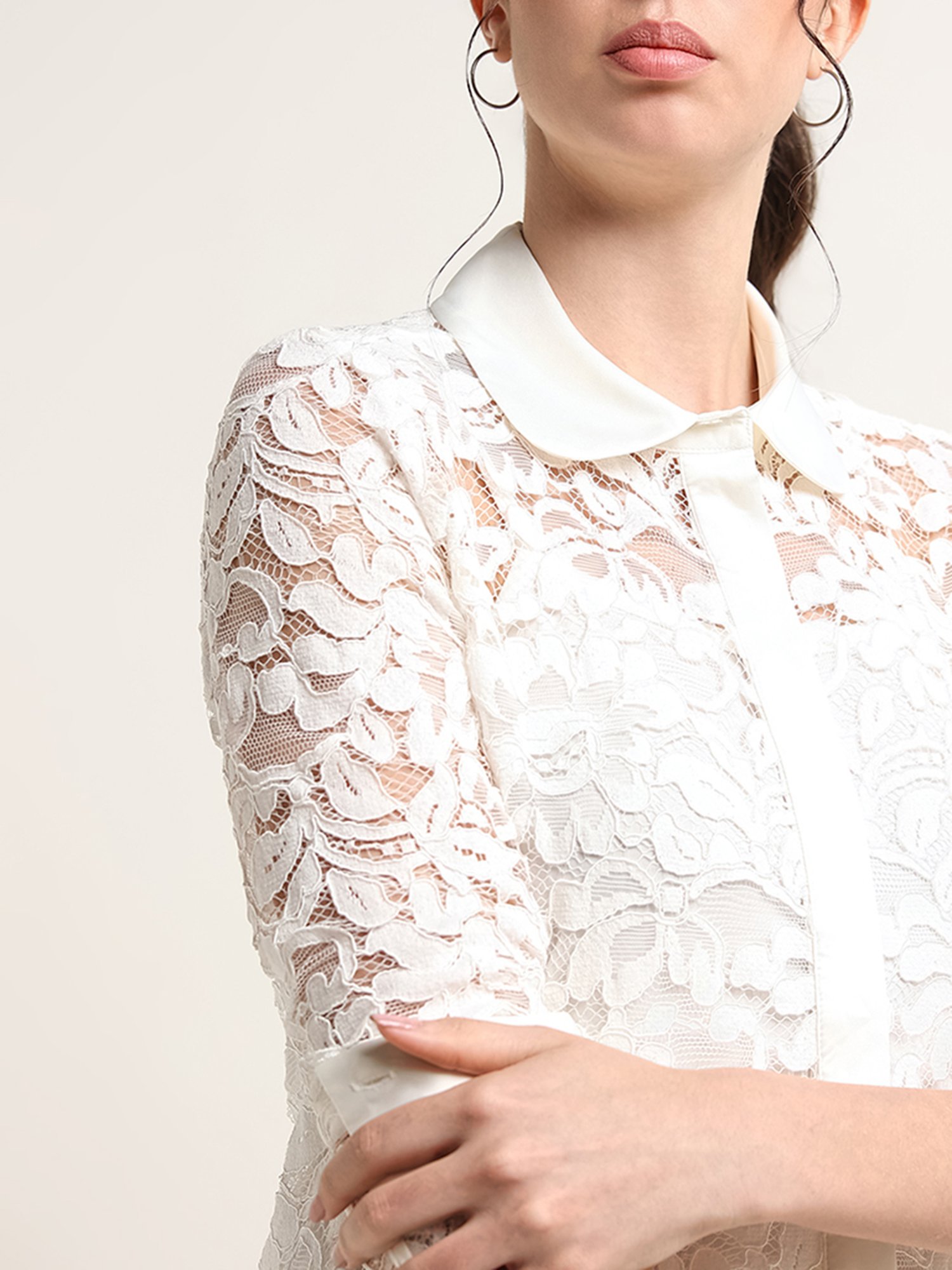 Wardrobe by Westside White Lace-Detail Shirt with Camisole