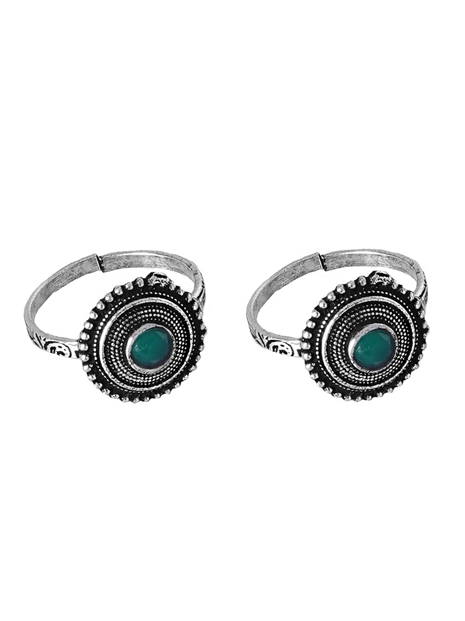 Teejh Ethnic Shaanvi Green Stone Silver Oxidized Toe Rings for Women