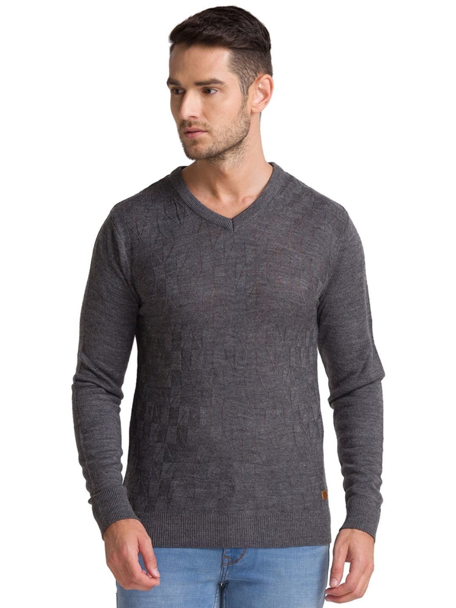 Parx Grey  Regular Fit Printed sweater