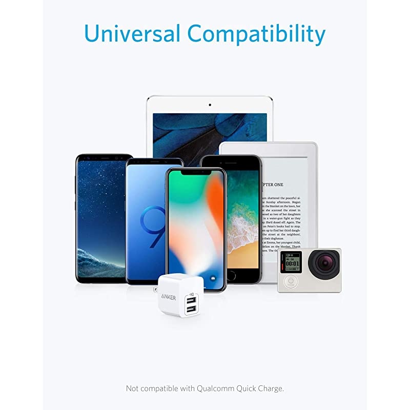 USB Charger,  PowerPort Mini Dual Port Phone Charger, Super Compact USB Wall Charger 2.4A Output & Foldable Plug for iPhone 11/11 Pro/Max/8/7/X, iPad Pro/Air 2/Mini 4, Samsung and More