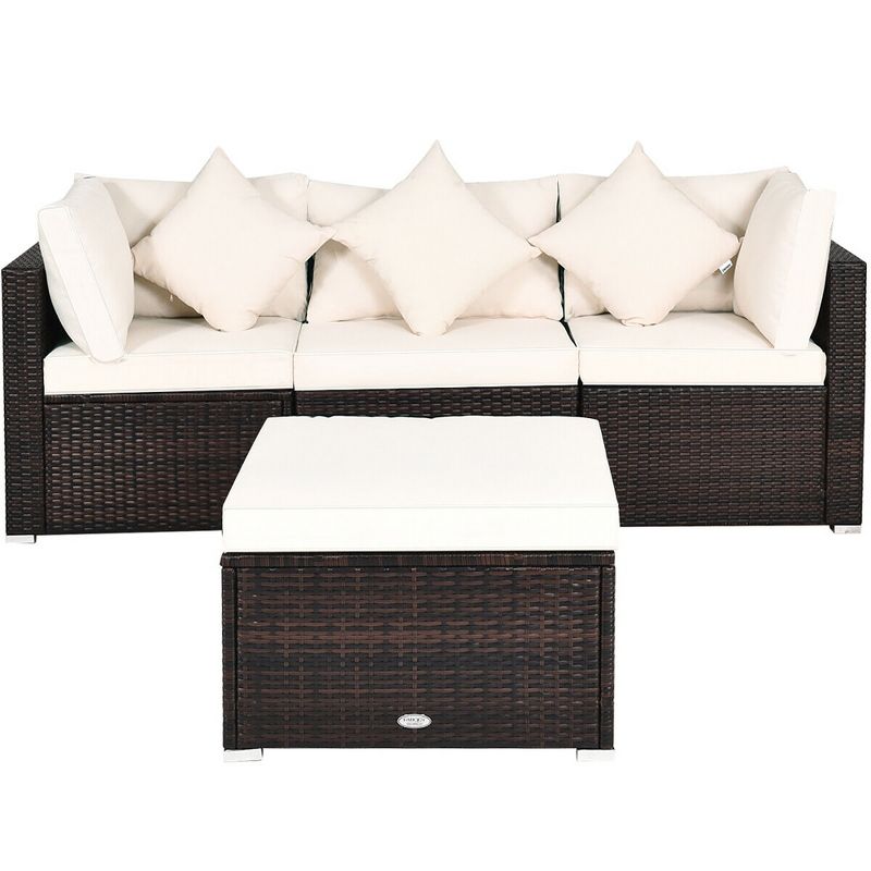 Costway 4PCS Patio Rattan Wicker Sofa Furniture Set Cushioned Conversation Ottoman Set