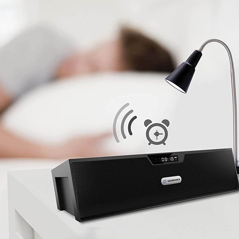 FM Radio Wireless Bluetooth Speaker Alarm Clock Portable Radio Speaker with Digital LED USB Rechargeable for Office Desk Home Bedroom Bedside Desktop Computer SDY019 Black
