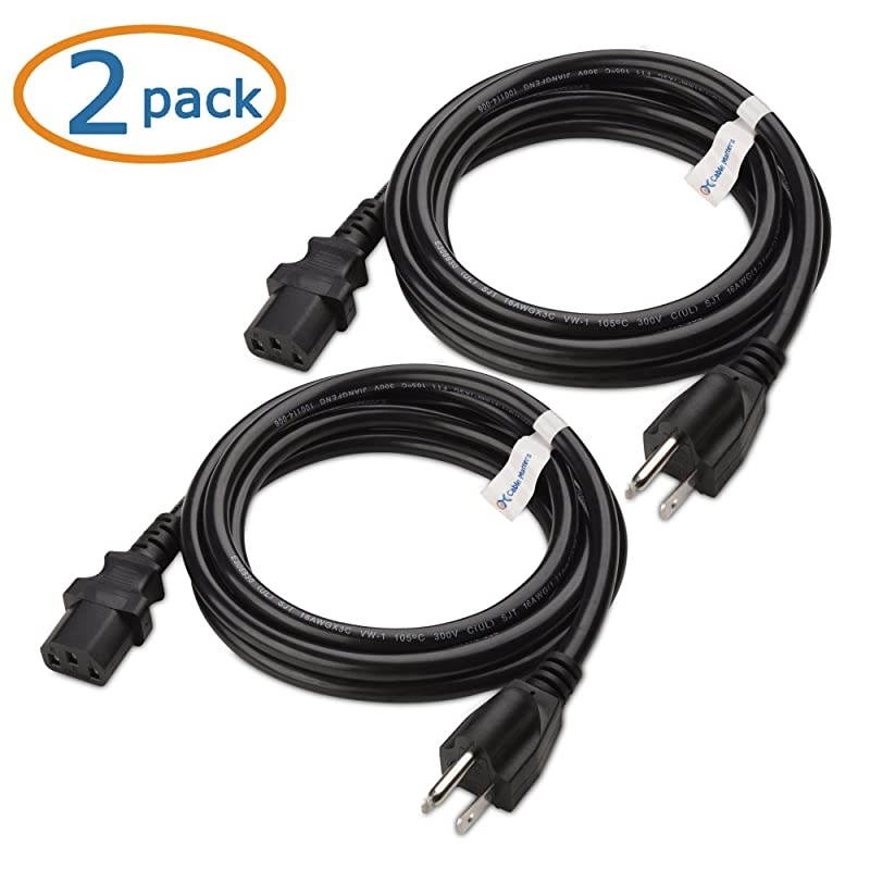 2Pack 16 AWG Heavy Duty 3 Prong Computer Monitor Power Cord in 6 Feet NEMA 515P to IEC C13
