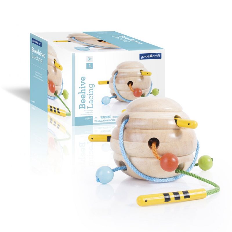Guidecraft Beehive Lacing Activity with Three Bees on Multi-Colored Strings