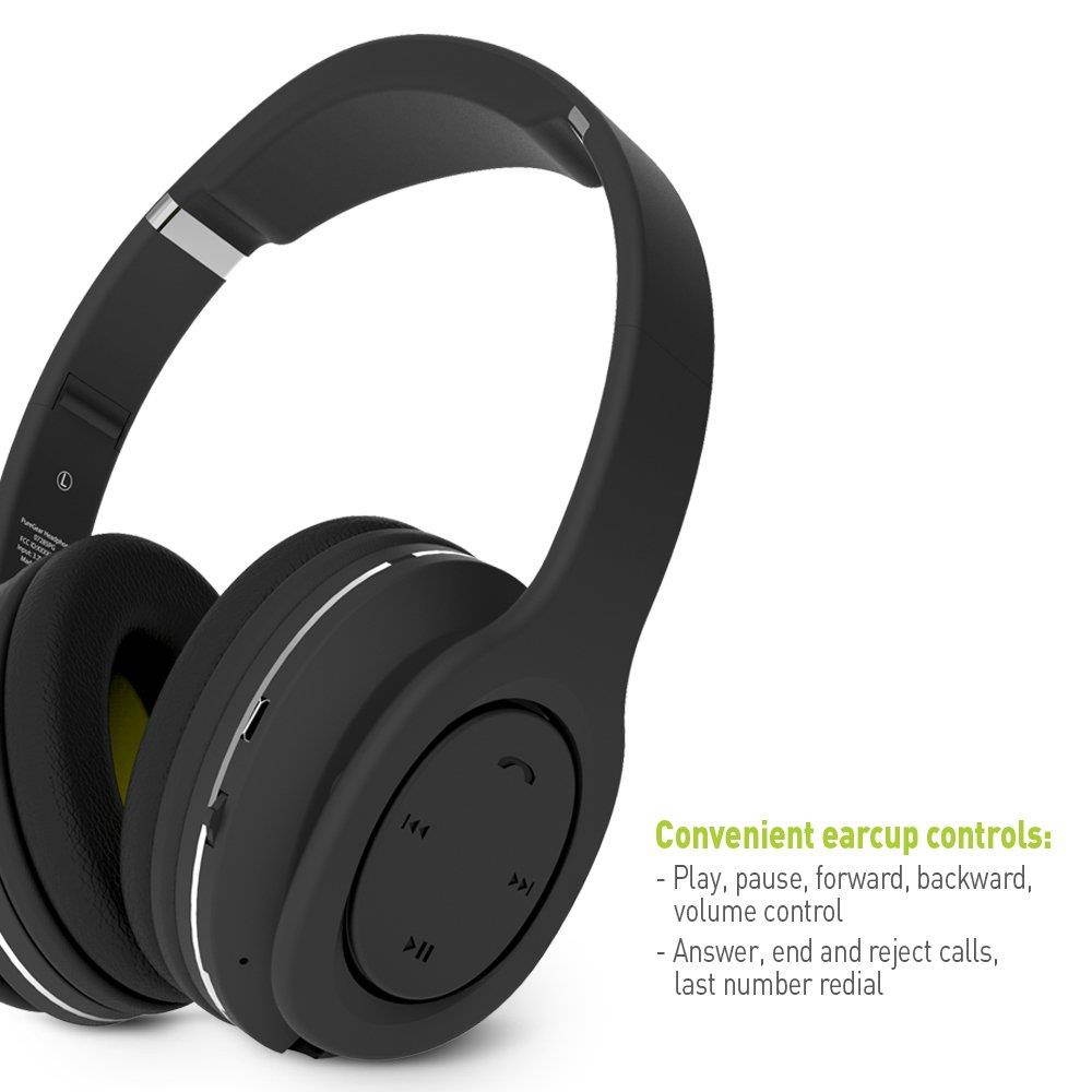 PureGear PureBoom Wireless Bluetooth 4.1 Over Head Foldable Adjustable Stereo Over Ear Headphones w/ Built-in Mic and Wired Mode for PC/ Cell Phones/ TV, Black