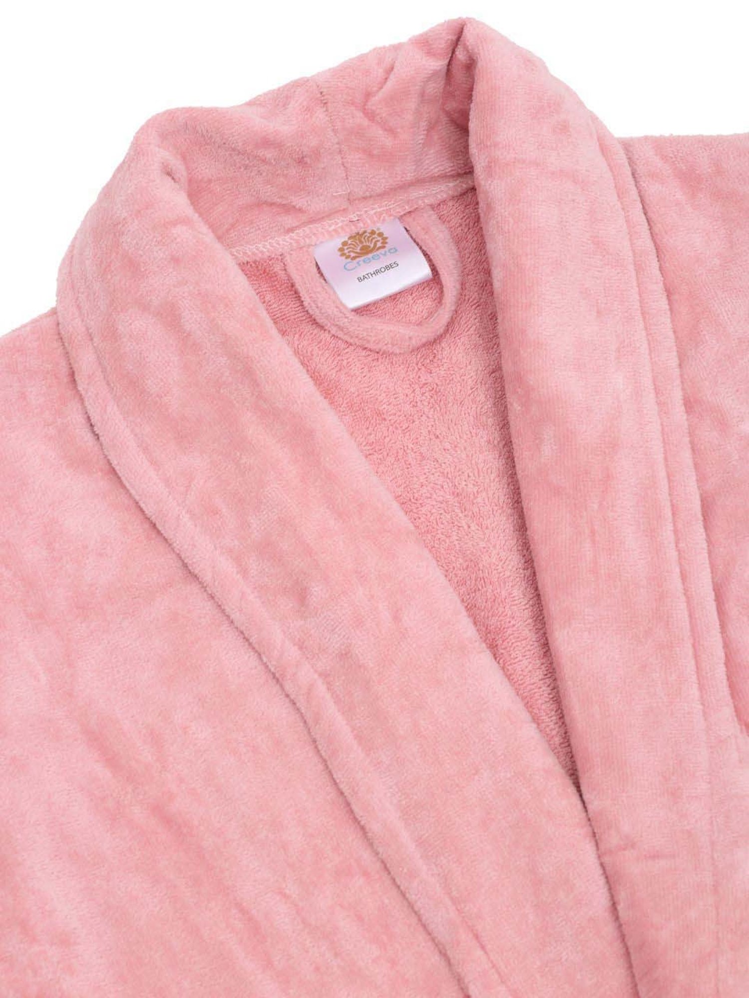 Creeva Luxury Pink Cotton 380 GSM Super Soft Velour Small Size Bathrobe