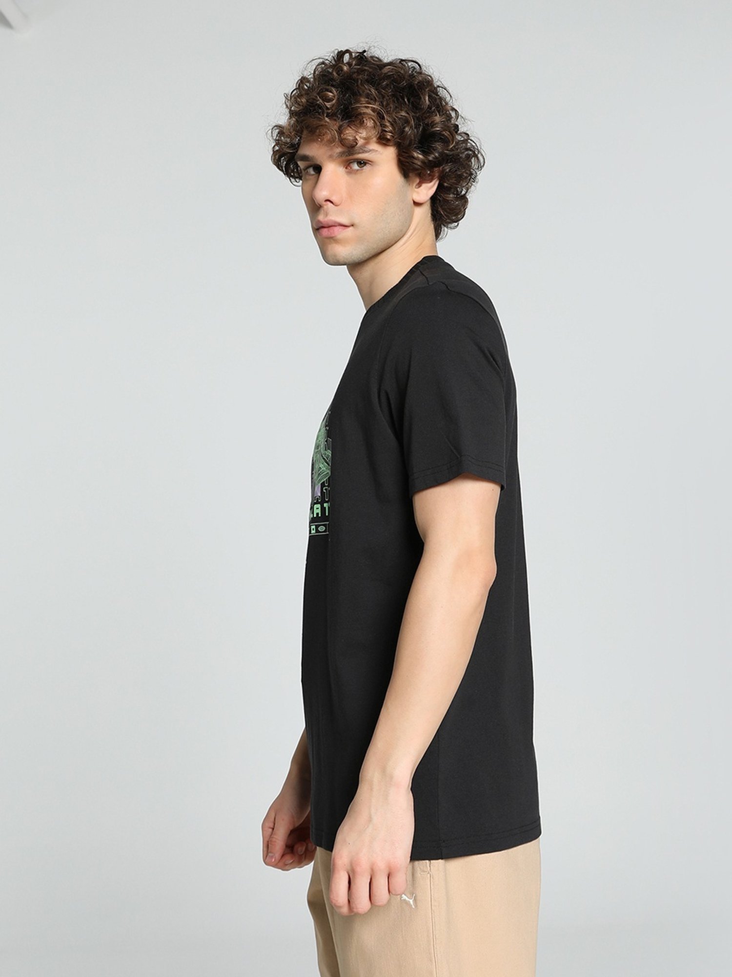 Puma Black Cotton Regular Fit Printed T-Shirt