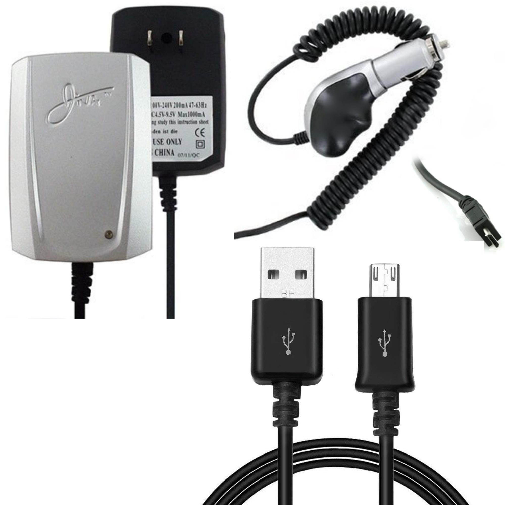 Heavy Duty Car+Home Wall Charger+5 Ft Long USB Power Cable For Kyocera Torque Black