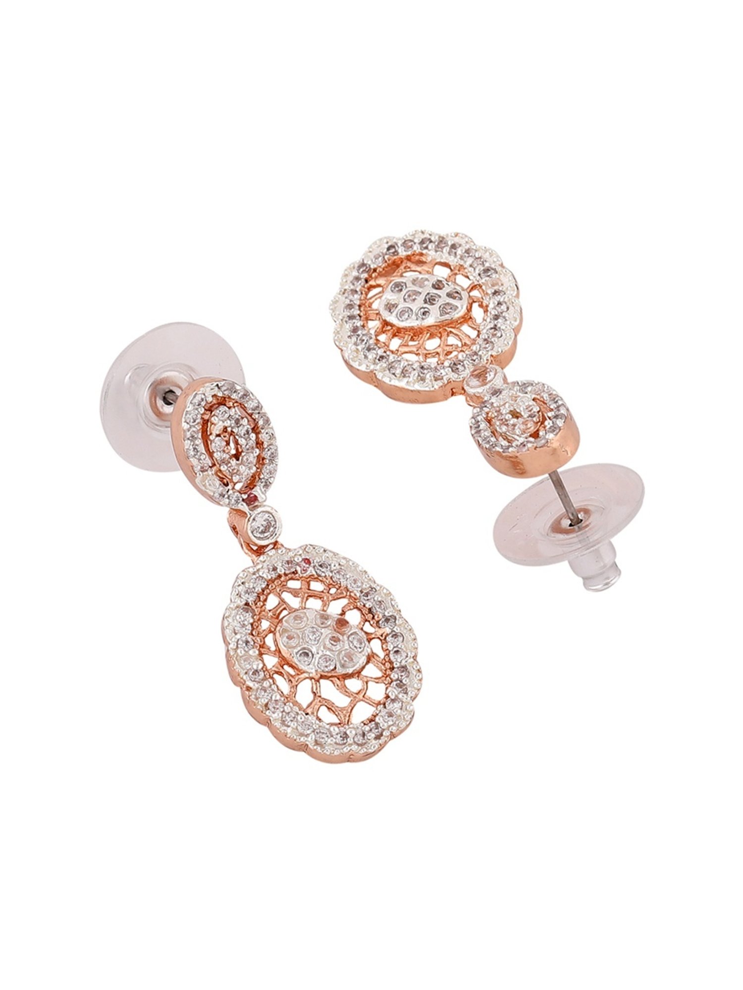 Estele Rose Gold-Plated CZ Elegant Design Dangler Earrings