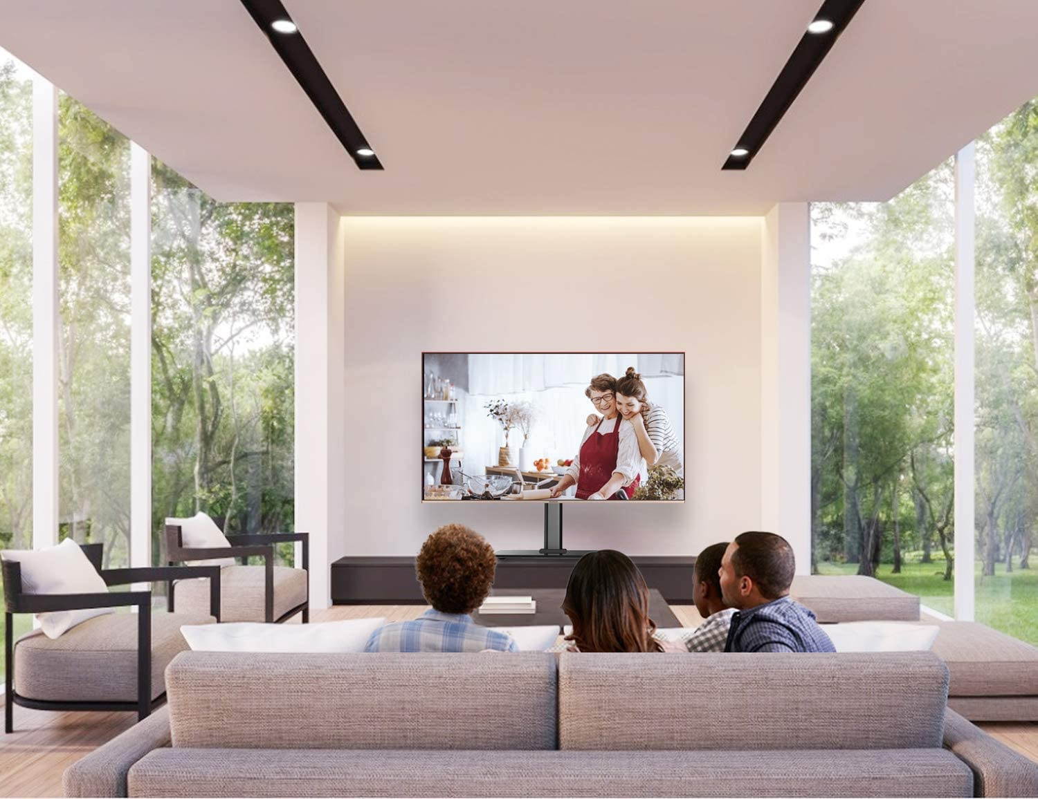 PERLESMITH Swivel TV Stand Universal Table Top TV Base for 32 to 65 inch LCD LED OLED 4K Flat Screen TVs - Height Adjustable TV Mount Stand with Safe TV Anti-tip Cable, VESA 600x400mm