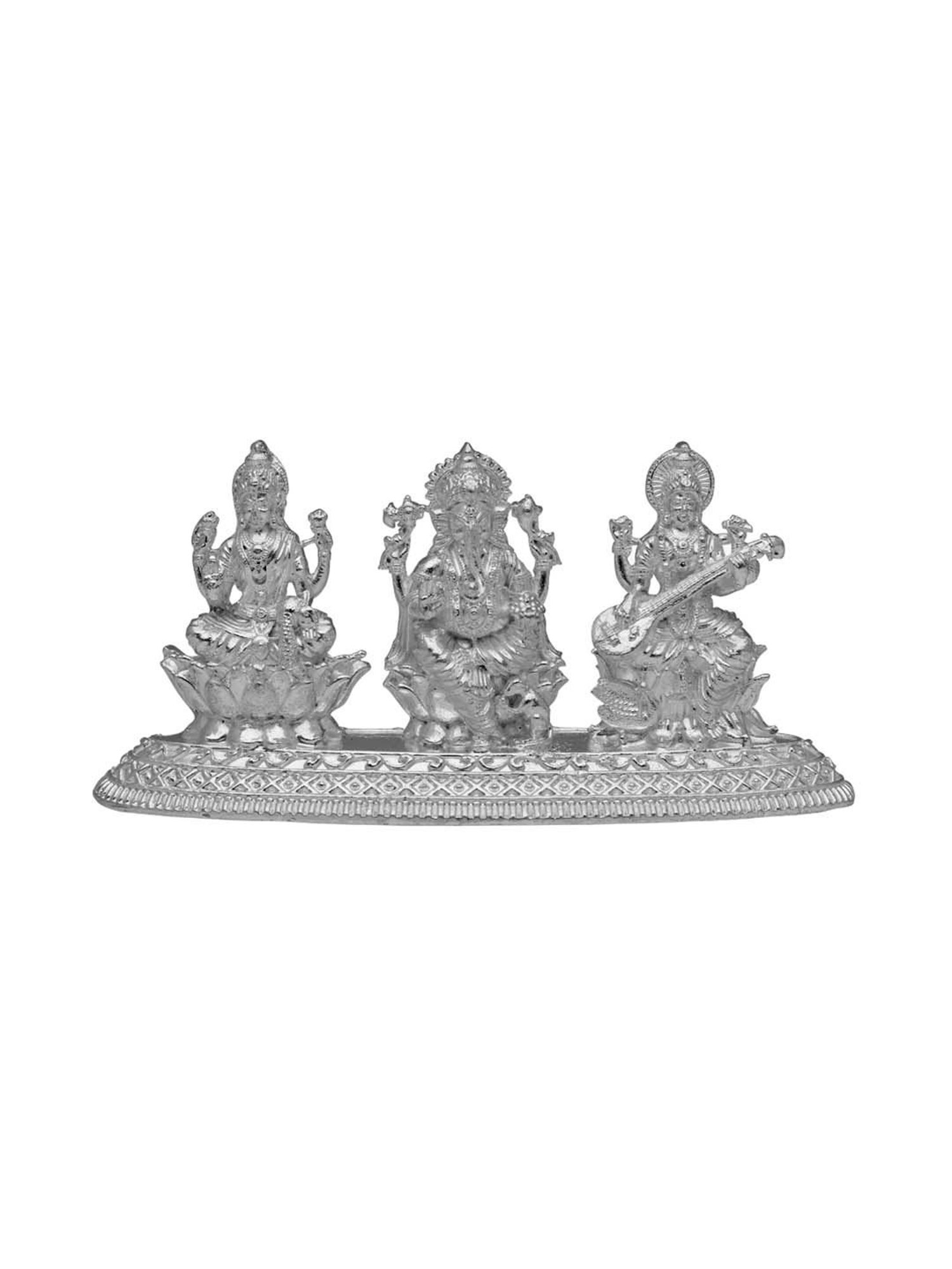 Sri Jagdamba Pearls 0.8 Silver Ganesh Saraswati Lakshmi Idol