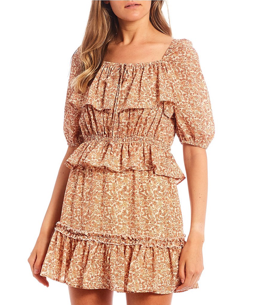 C&V Chelsea & Violet Coordinating Ditsy Print Tassel Tie Ruffle Mini Skirt