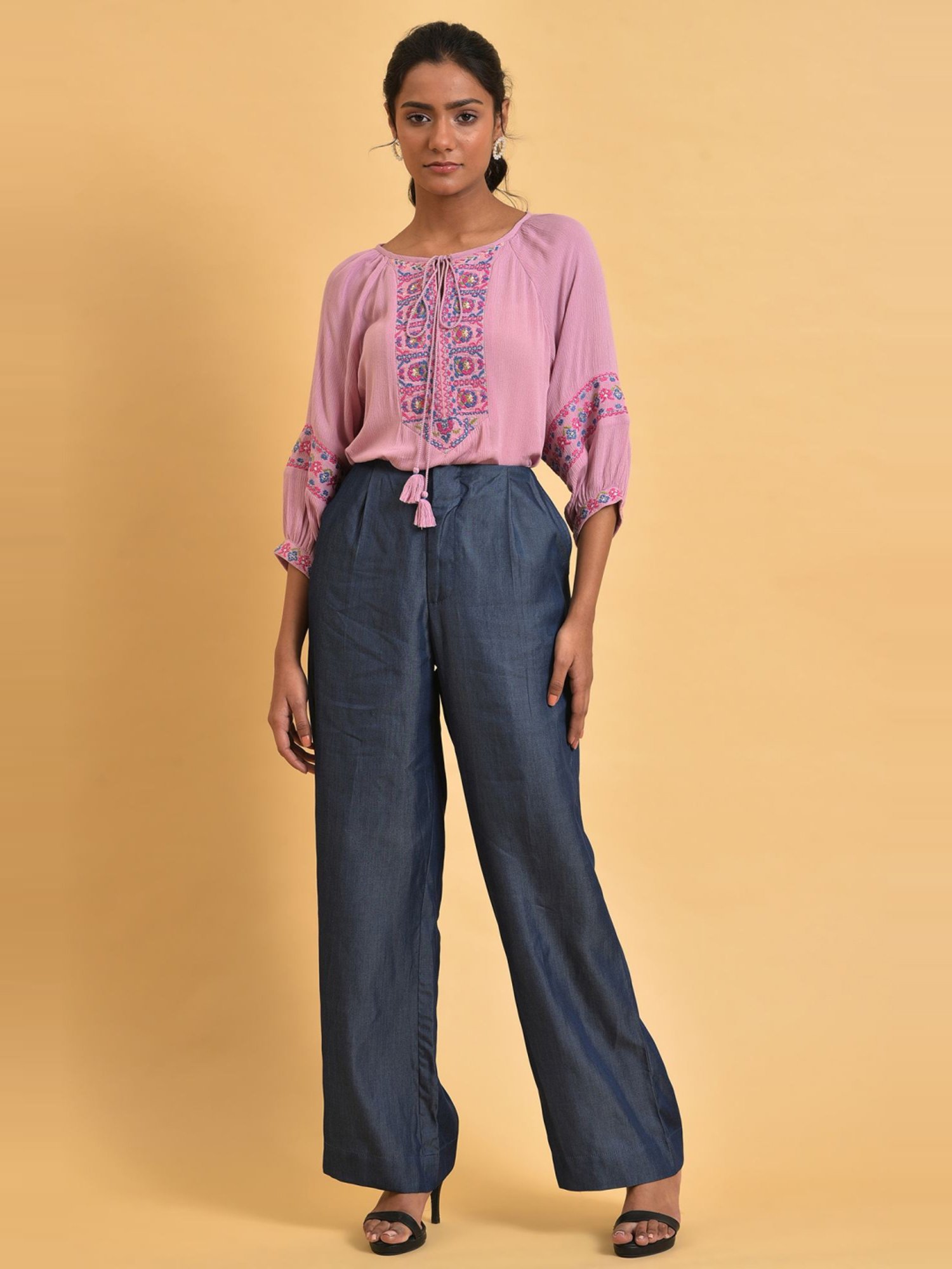 W Blush Pink Embroidered Top