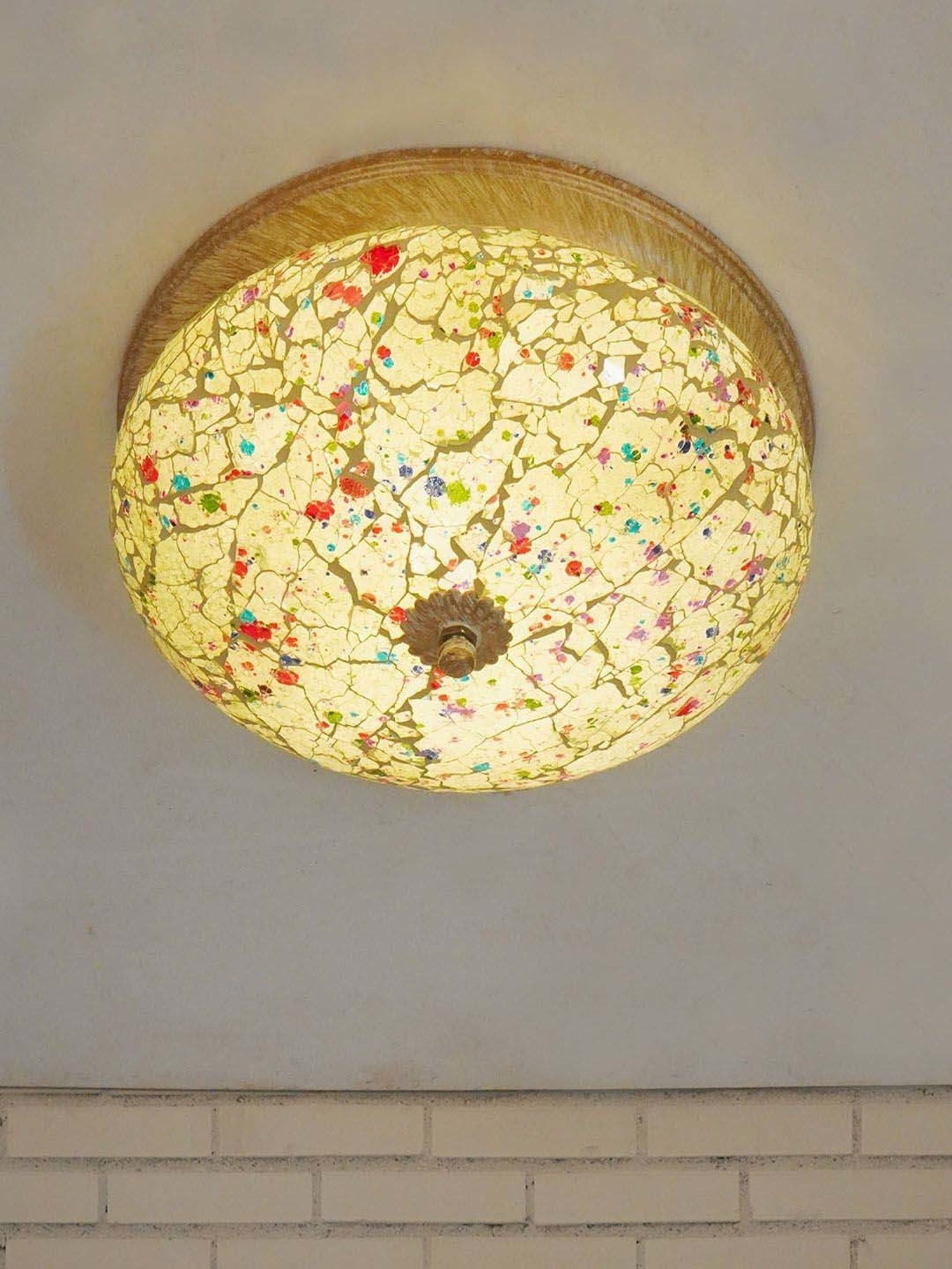 Fos Lighting Multicolor Mild Steel 25.4 cm Round Wide Crackle Flush Mount Ceiling Light