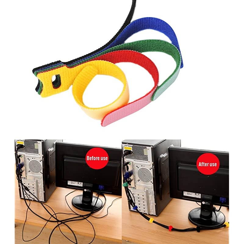 AA204 50 PCS Reusable Fastening Cable Ties Microfiber Cloth 6Inch Hook and Loop Cord Ties Multicolor