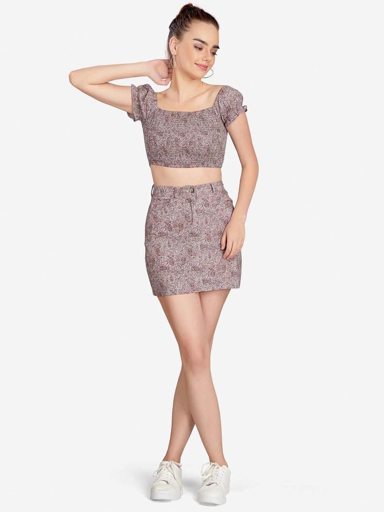 VASTRADO Brown Printed Crop Top