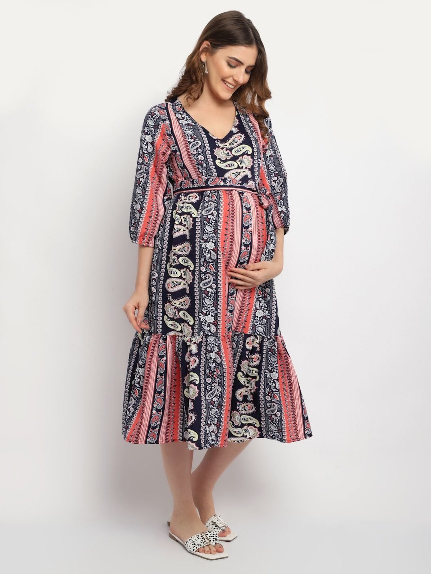 Moms Maternity Navy & Pink Printed Dress